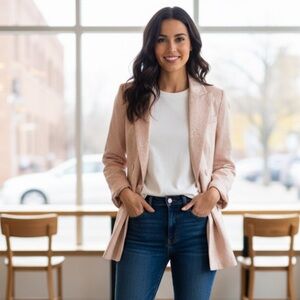 House Of Harlow 1960 Sz XS Light Pink Barbiecore Double Breasted Textured Blazer